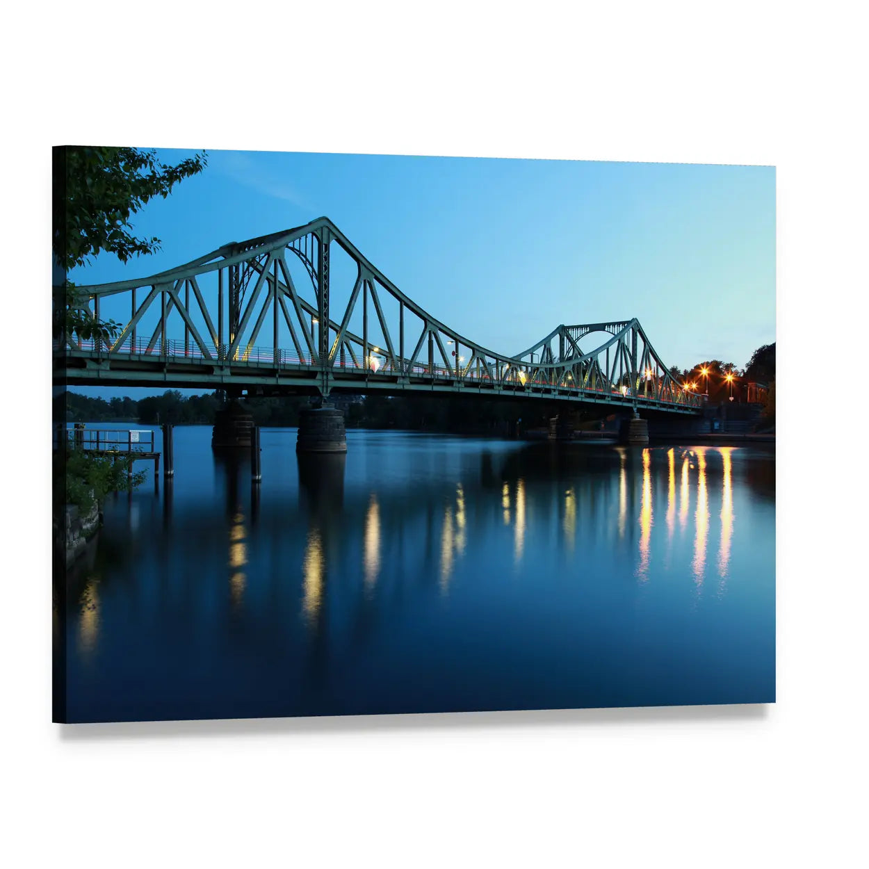 Glienicker Bridge Night Reflections Canvas Wall Art, single panel gallery wrapped canvas, angled product view