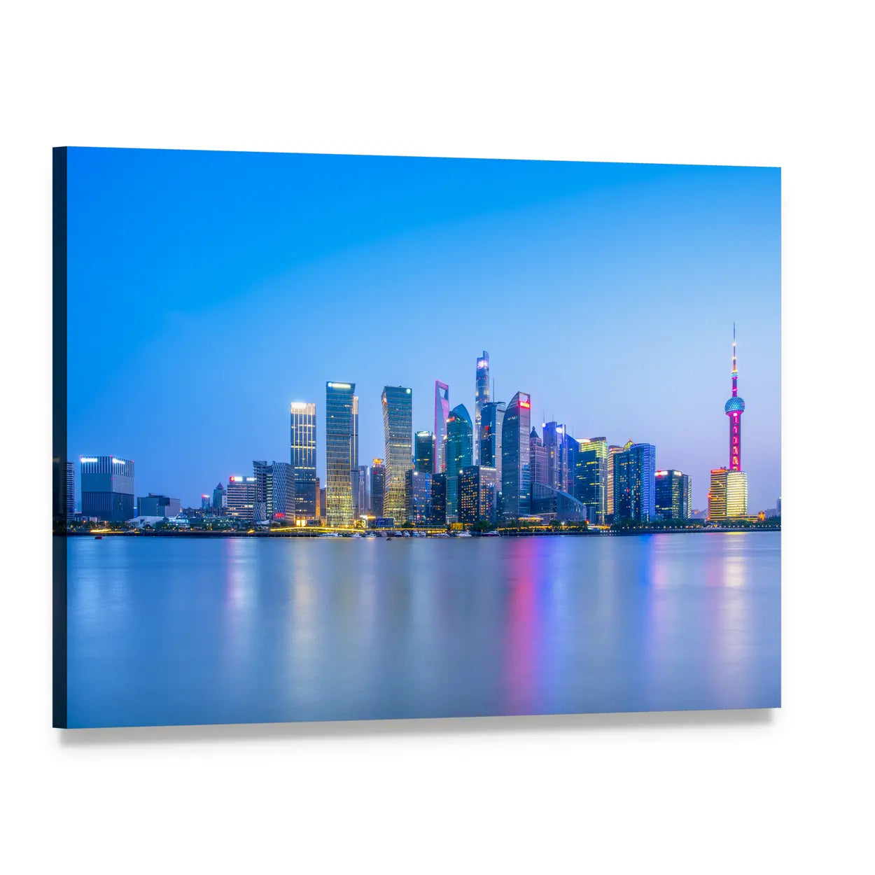 Lujiazui Skyline at Dusk Canvas Wall Art, single panel gallery wrapped canvas, angled product view