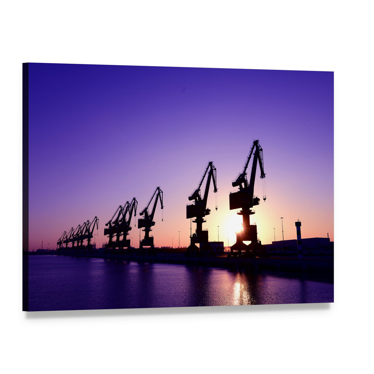 Gantry Crane at Sunset Canvas Wall Art, single panel gallery wrapped canvas, angled product view