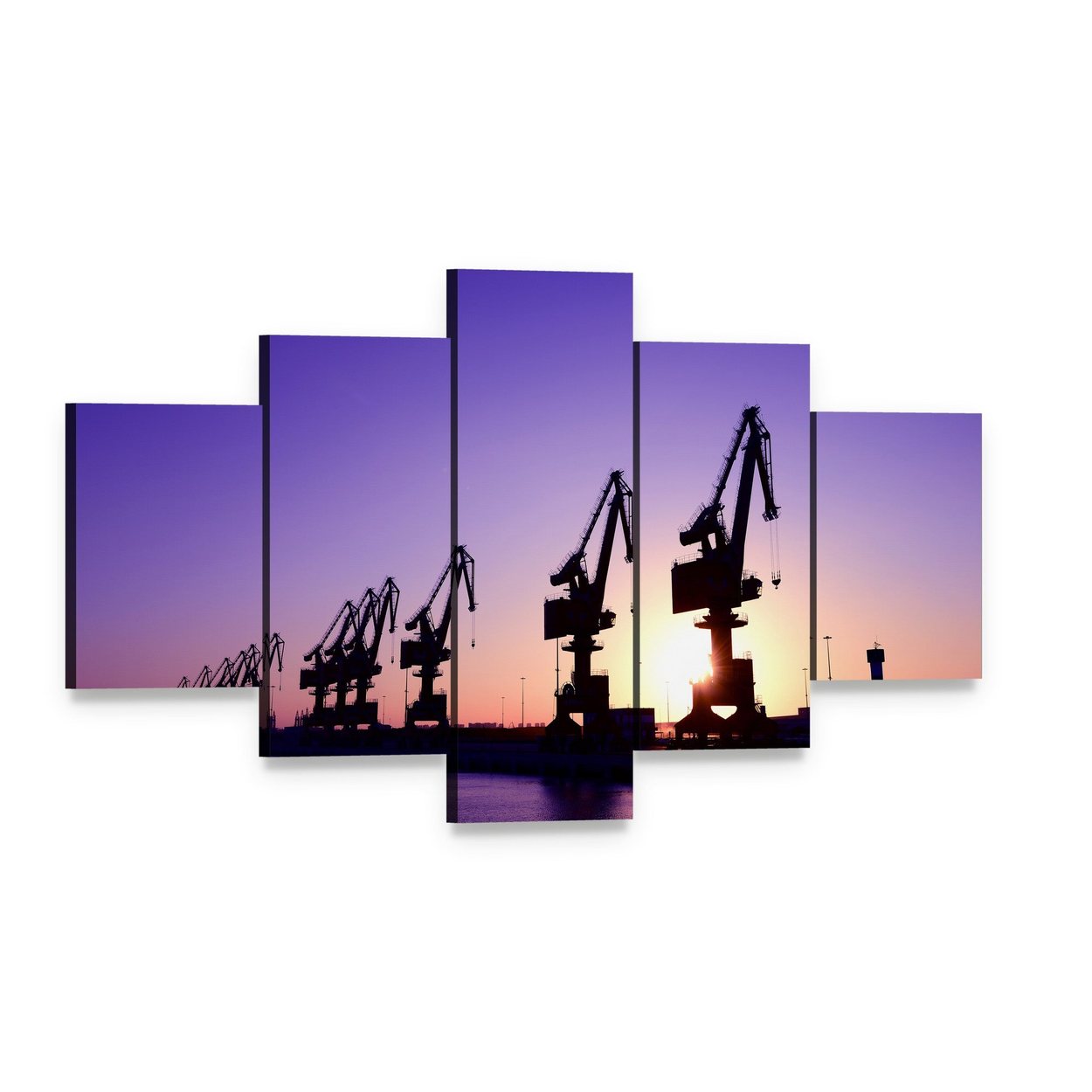 Gantry Crane at Sunset Canvas Wall Art, 5 panel 5 Star layout gallery wrapped canvas set, angled product view