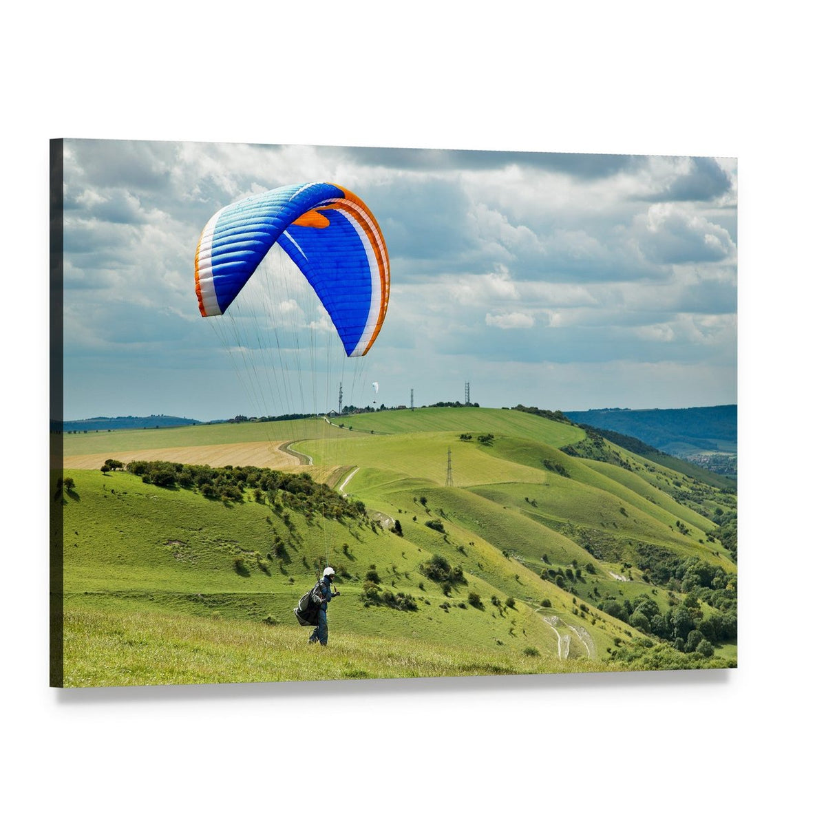 Paragliding at Devil's Dyke Canvas Wall Art, single panel gallery wrapped canvas, angled product view