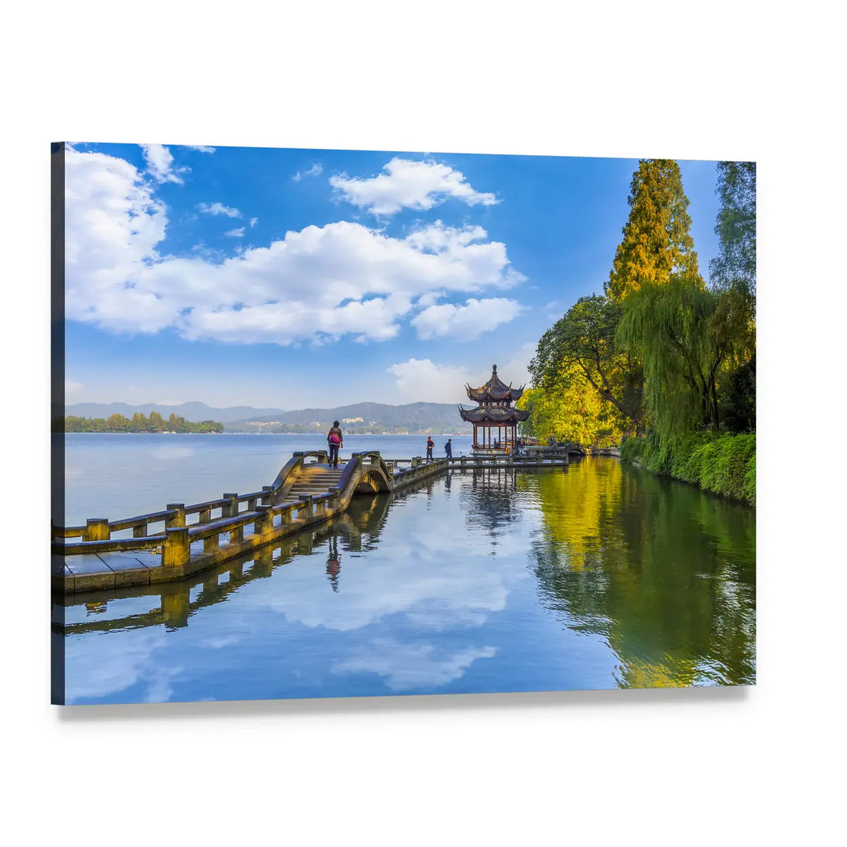 Hangzhou West Lake Pagoda and Stone Bridge Canvas Wall Art, single panel gallery wrapped canvas, angled product view