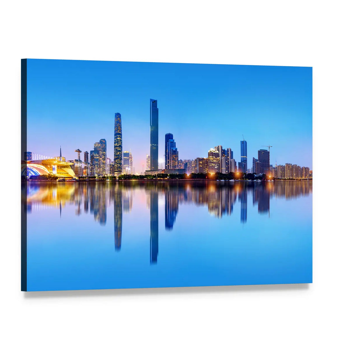 Pearl River Skyline at Dusk Canvas Wall Art, single panel gallery wrapped canvas, angled product view