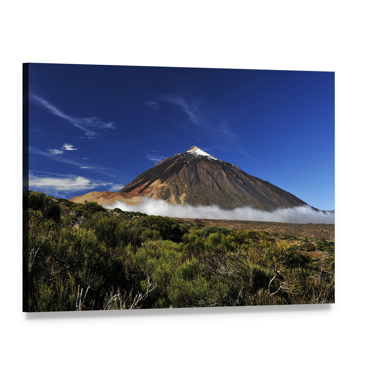 Snow-capped Volcano Peak Canvas Wall Art, single panel gallery wrapped canvas, angled product view