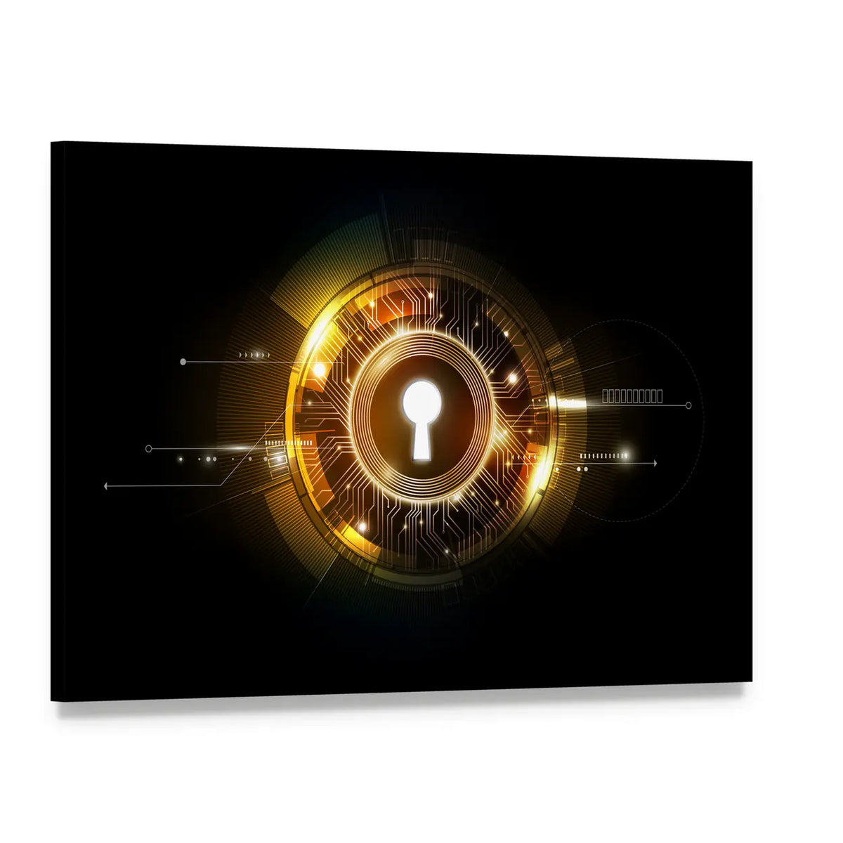 Glowing Keyhole Abstract Canvas Wall Art, single panel gallery wrapped canvas, angled product view