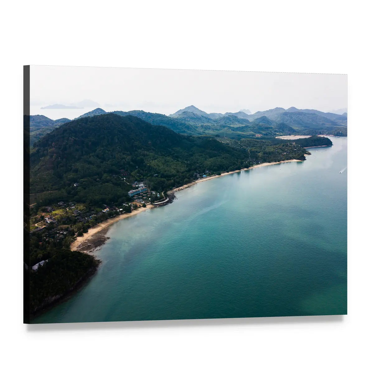 Koh Yao Noi Aerial Coastline Canvas Wall Art, single panel gallery wrapped canvas, angled product view