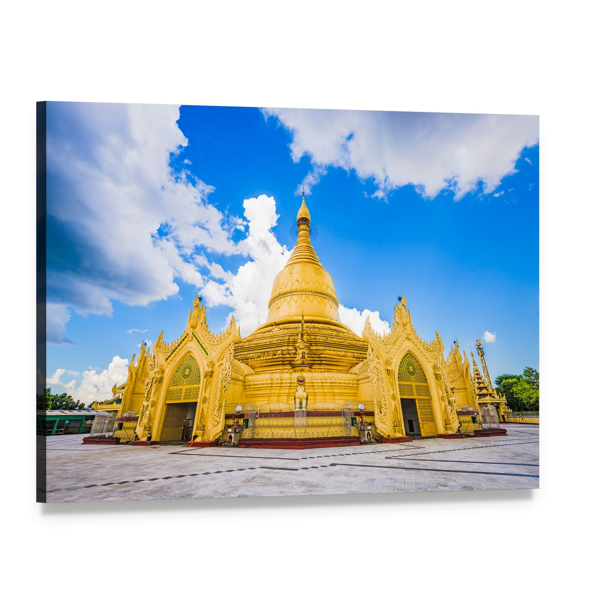 Maha Wizaya Pagoda in Yangon Canvas Wall Art, single panel gallery wrapped canvas, angled product view