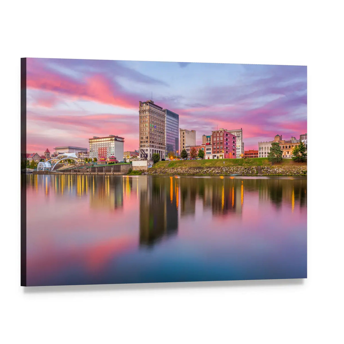 Charleston Downtown Skyline at Sunset Canvas Wall Art, single panel gallery wrapped canvas, angled product view