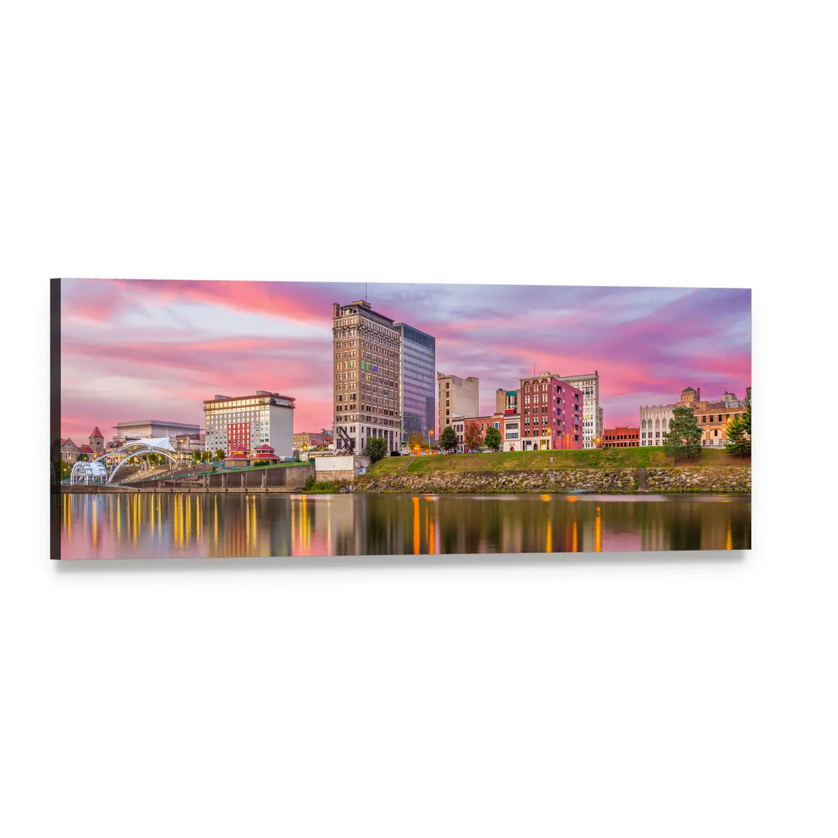 Charleston Downtown Skyline at Sunset Panoramic Canvas Wall Art, single panel gallery wrapped canvas, angled product view