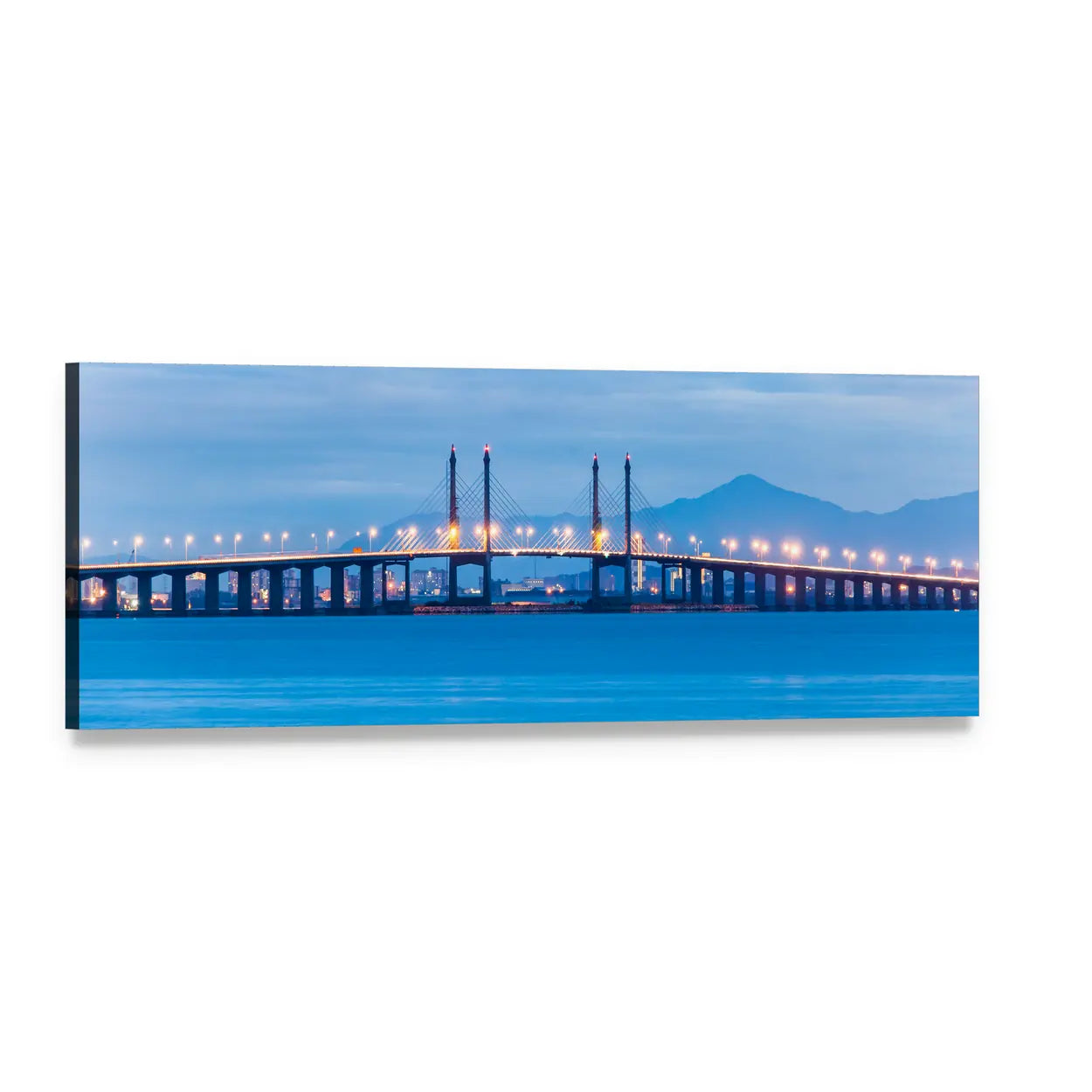 Penang Bridge at Dusk Panoramic Canvas Wall Art, single panel gallery wrapped canvas, angled product view