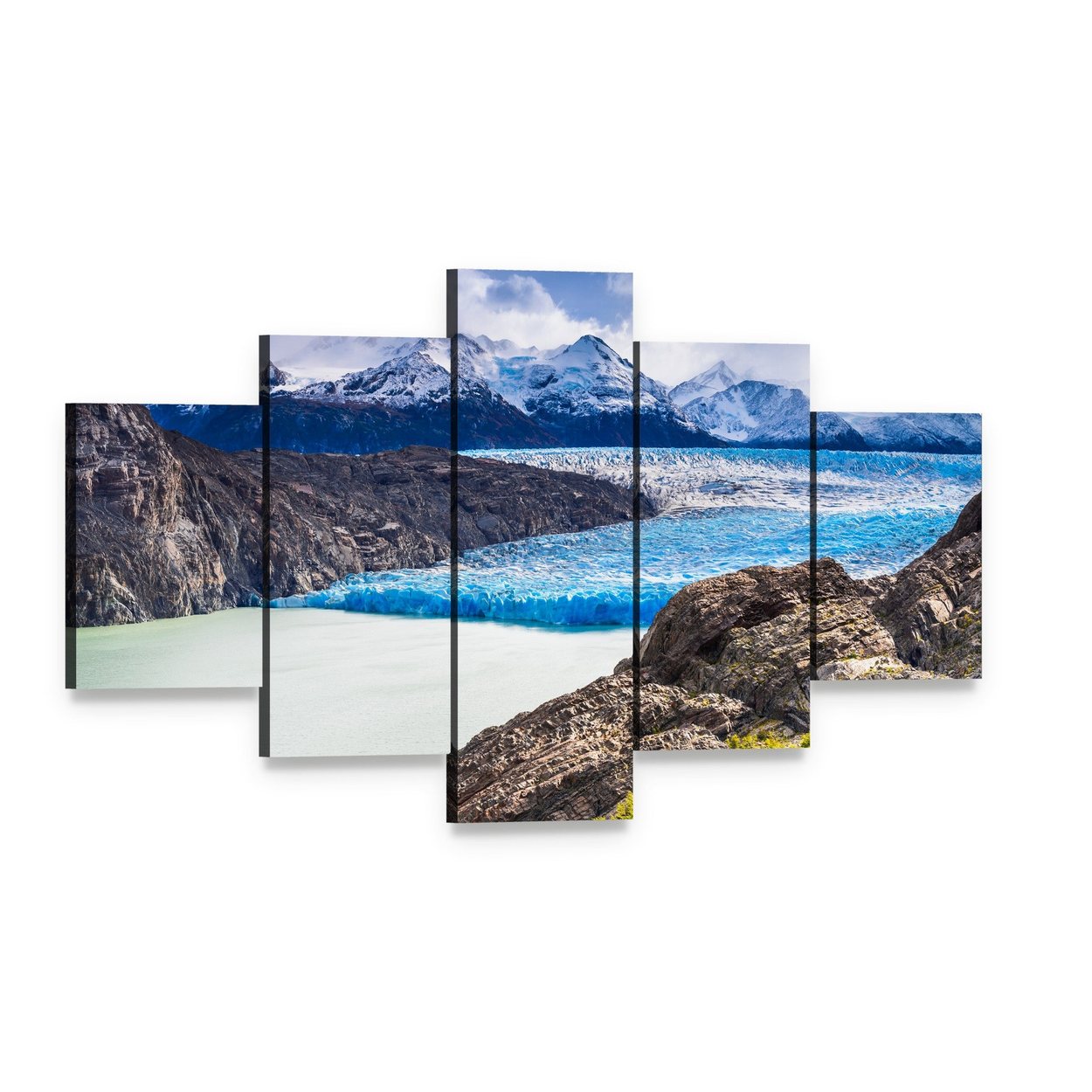 Grey Glacier in Chile Canvas Wall Art, 5 panel 5 Star layout gallery wrapped canvas set, angled product view