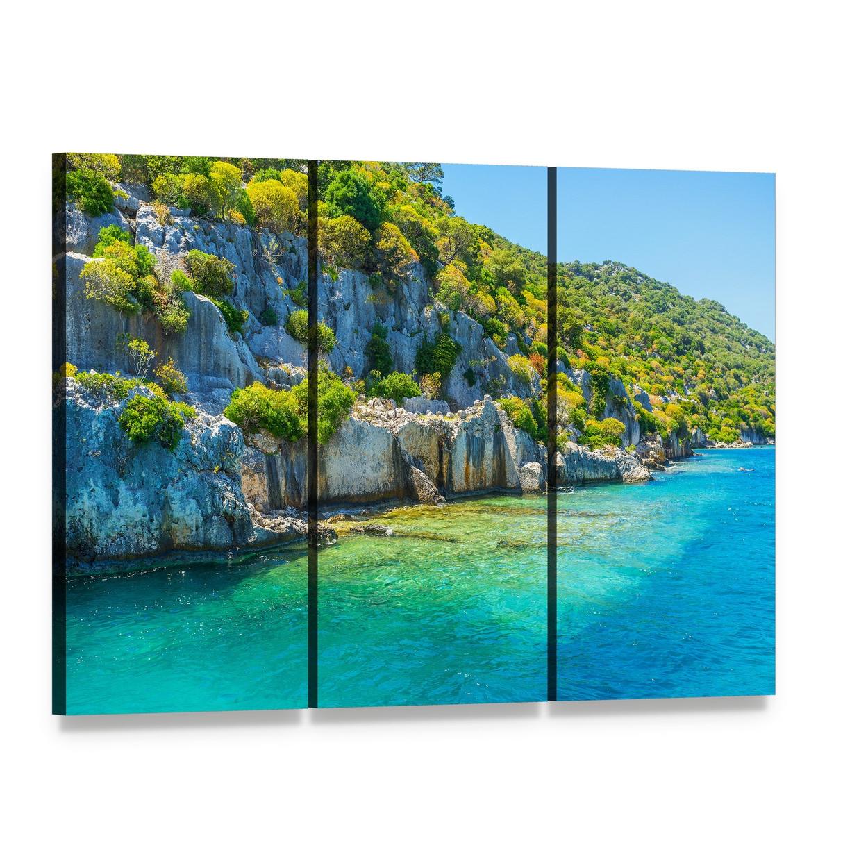 Kekova Island Turquoise Coast Canvas Wall Art, 3 panel 3 Horizontal layout gallery wrapped canvas set, angled product view