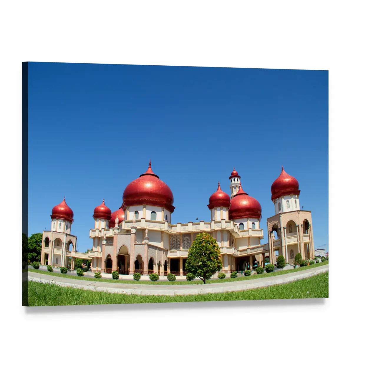 Mosque with Red Onion Domes Canvas Wall Art, single panel gallery wrapped canvas, angled product view