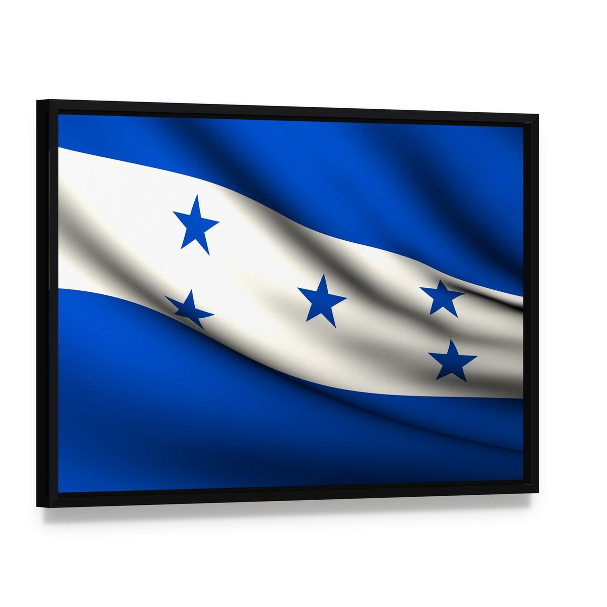 Waving Honduras Flag Canvas Wall Art, framed canvas in a black floater frame, angled product view