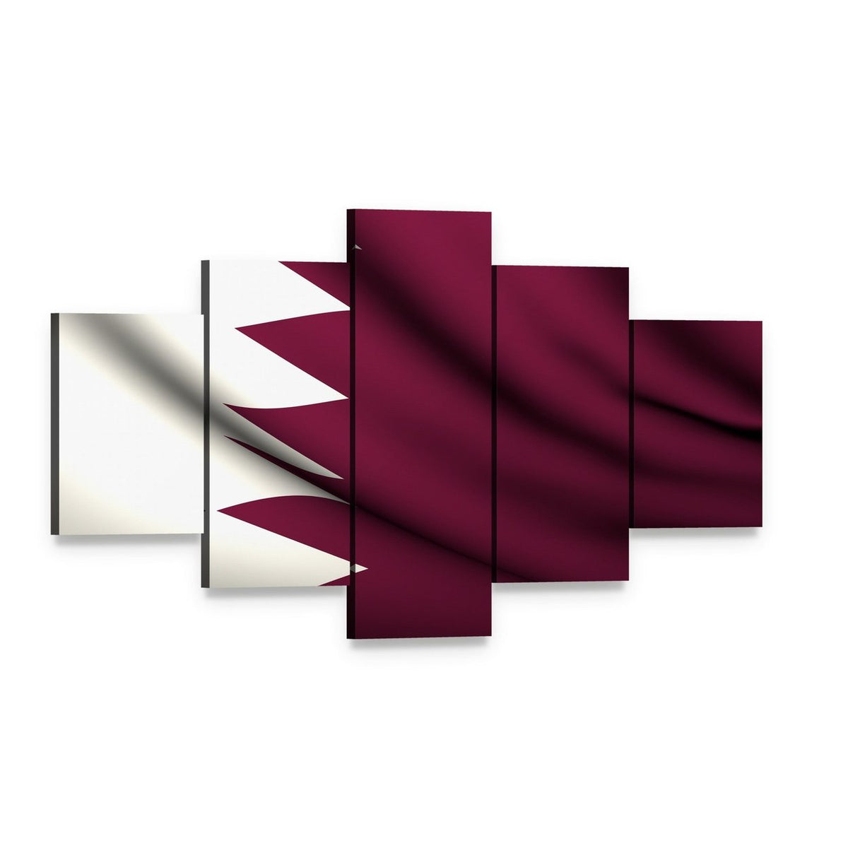 Waving Qatar Flag Close-up Canvas Wall Art, 5 panel 5 Star layout gallery wrapped canvas set, angled product view