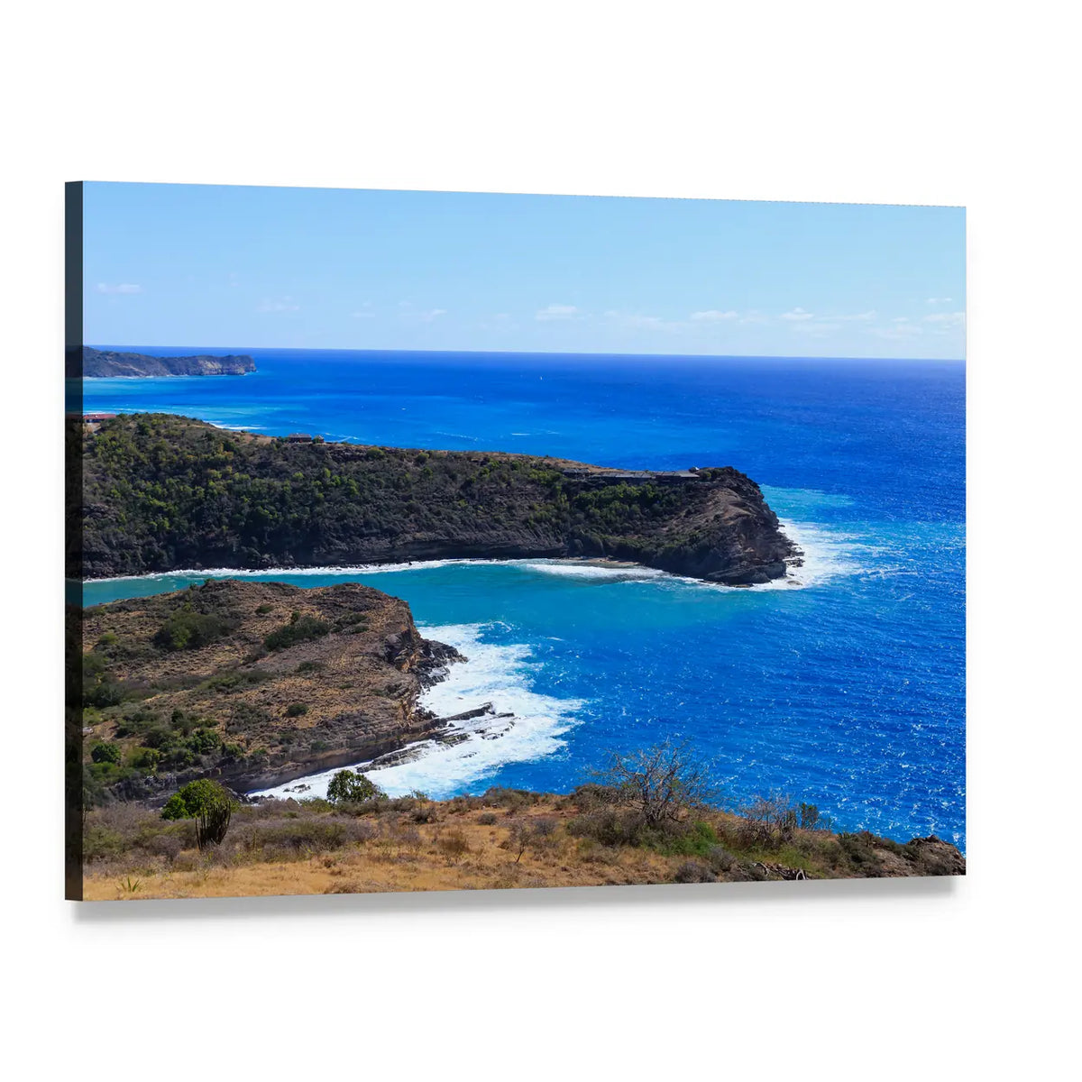 Waves Crashing on Rugged Coastal Cliffs Canvas Wall Art, single panel gallery wrapped canvas, angled product view
