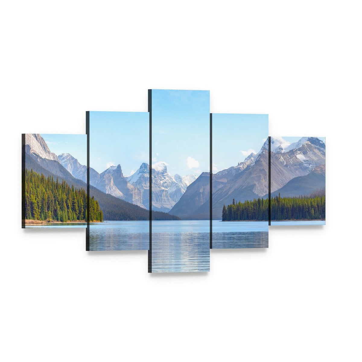 Maligne Lake, Canada Canvas Wall Art, 5 panel 5 Star layout gallery wrapped canvas set, angled product view