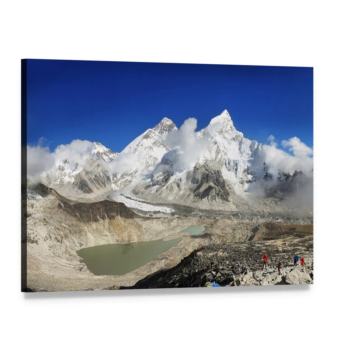 Everest and Lhotse Over Glacial Lake Canvas Wall Art, single panel gallery wrapped canvas, angled product view