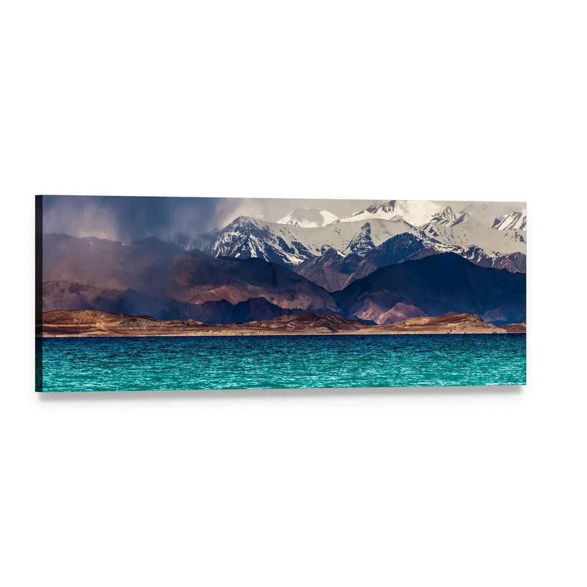 Karakul Lake in Pamir, Tajikistan Panoramic Canvas Wall Art, single panel gallery wrapped canvas, angled product view