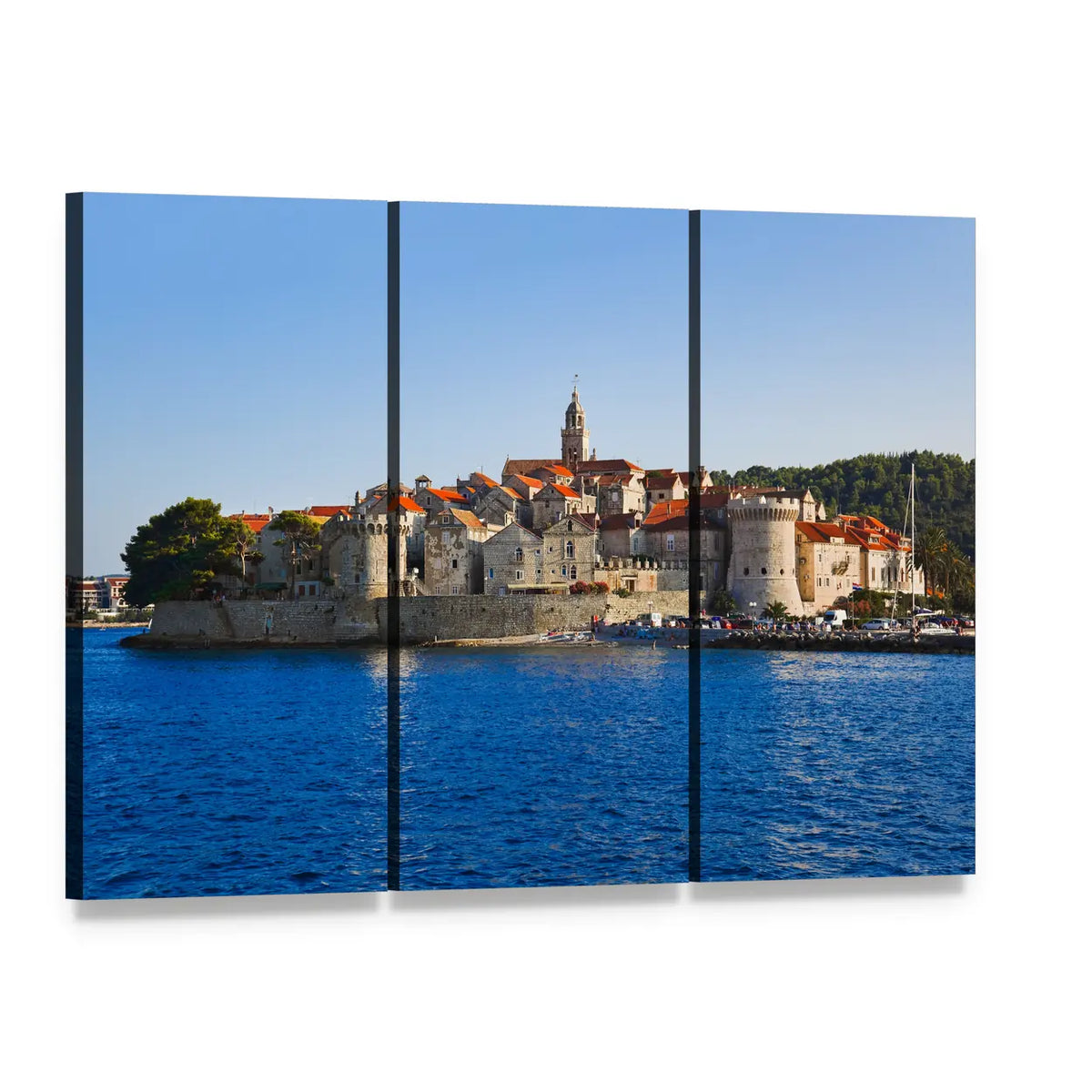 Korcula Town, Croatia Canvas Wall Art, 3 panel 3 Horizontal layout gallery wrapped canvas set, angled product view