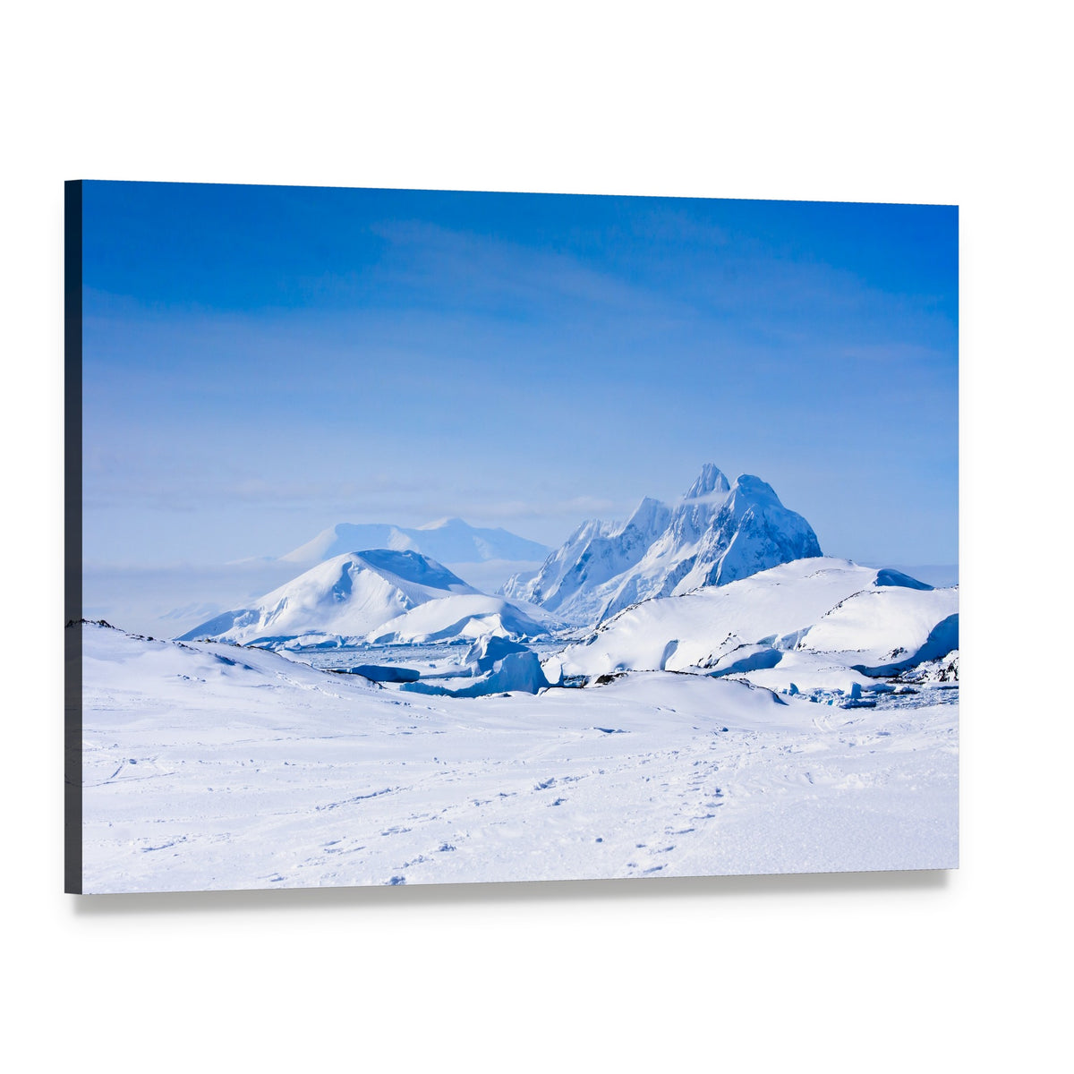 Snow Capped Mountains in Antarctica Canvas Wall Art, single panel gallery wrapped canvas, angled product view