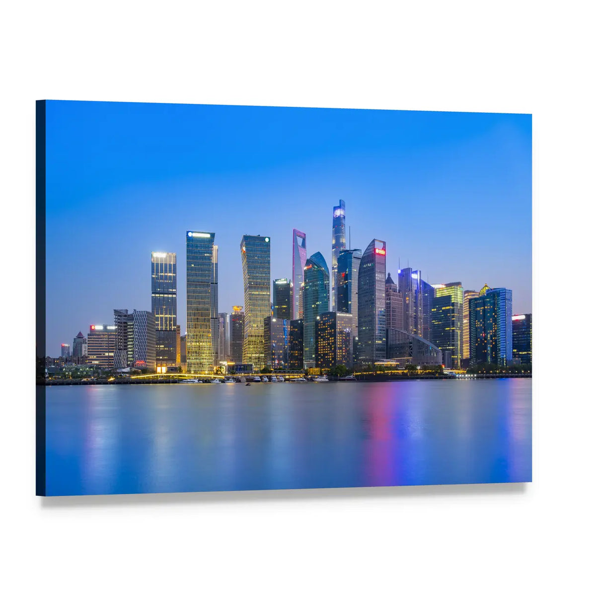 Shanghai Financial District Skyline at Dusk Canvas Wall Art, single panel gallery wrapped canvas, angled product view