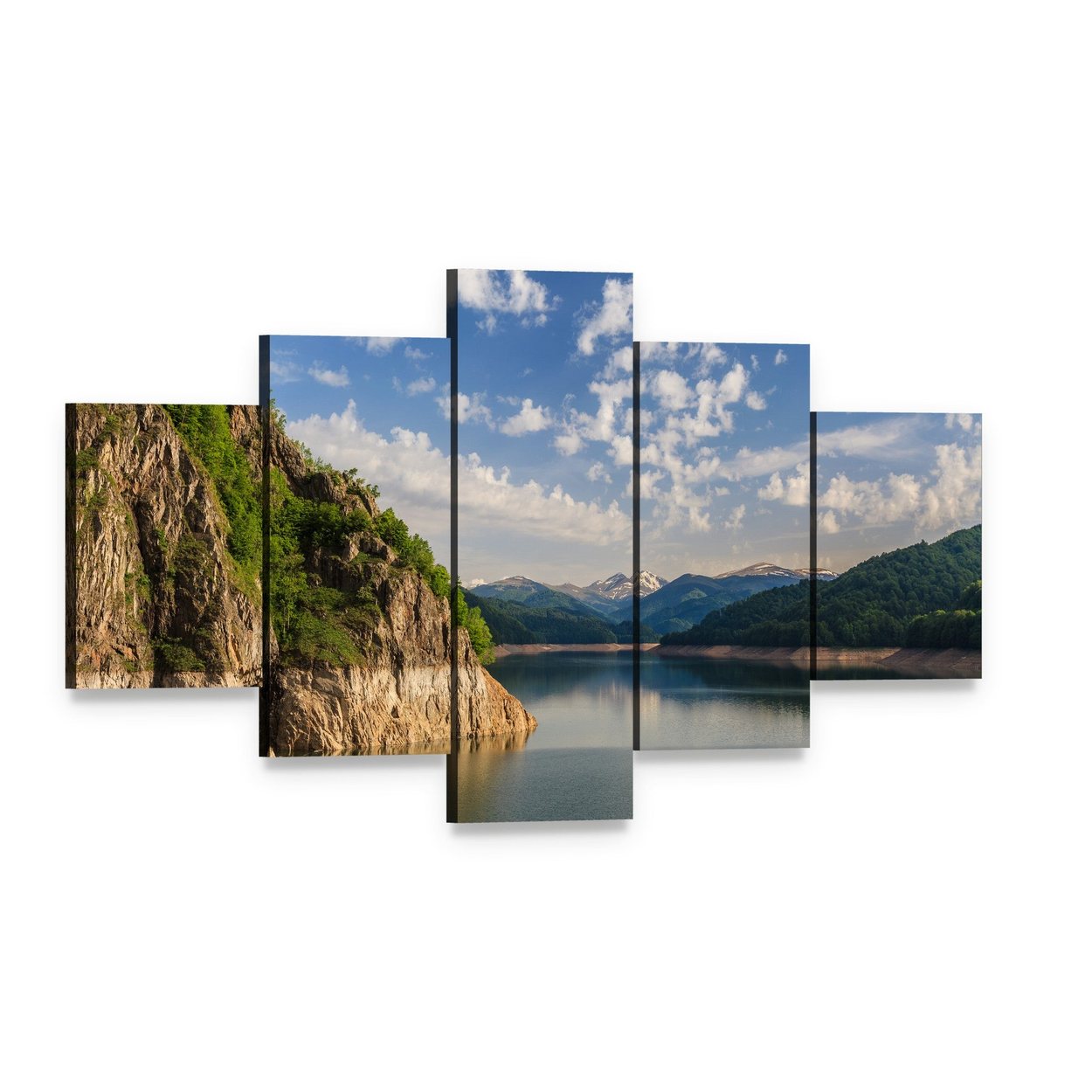 Lake Vidraru, Romania Canvas Wall Art, 5 panel 5 Star layout gallery wrapped canvas set, angled product view