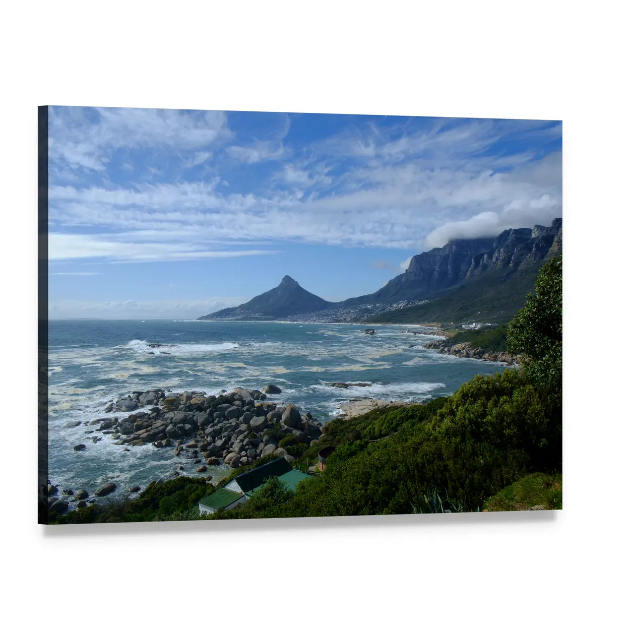 Table Mountain Shoreline, Cape Town Canvas Wall Art, single panel gallery wrapped canvas, angled product view