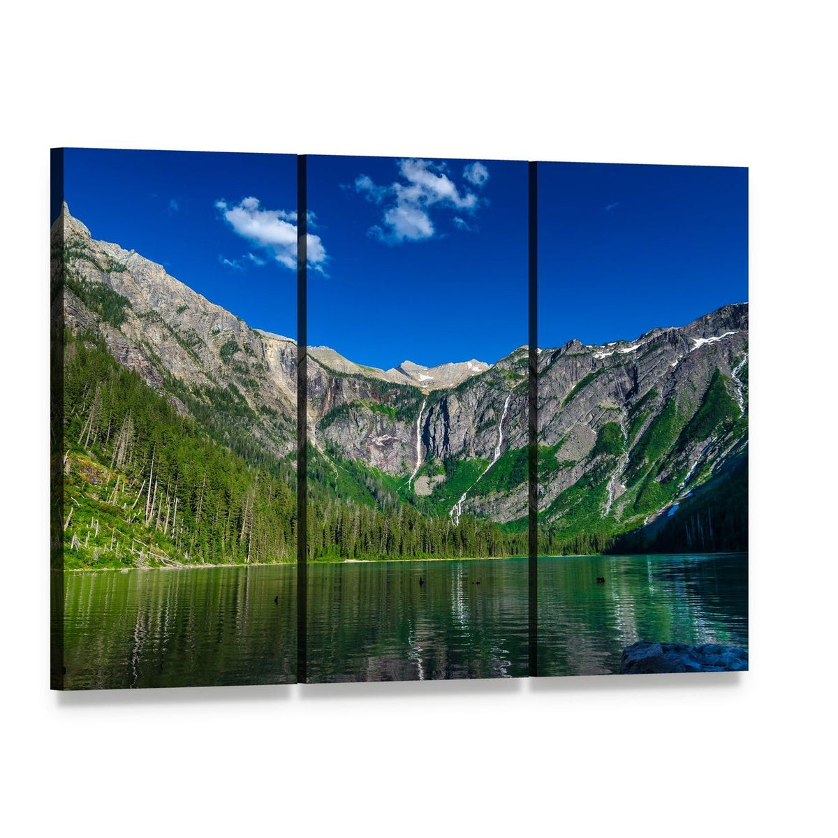 Lake with Forest and Mountains Canvas Wall Art, 3 panel 3 Horizontal layout gallery wrapped canvas set, angled product view