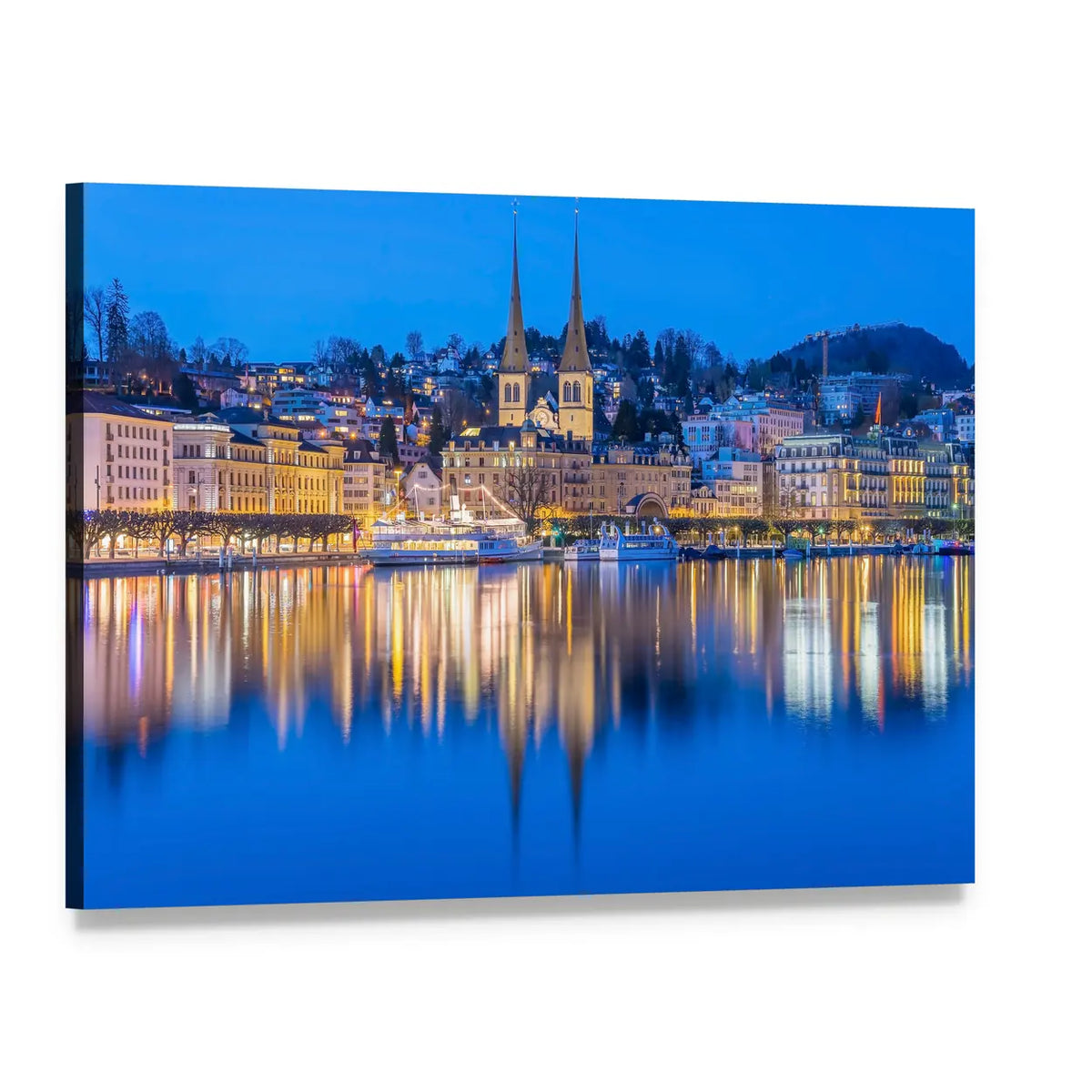 River Reuss with Church of Saint Leodegar in Luzern Canvas Wall Art, single panel gallery wrapped canvas, angled product view