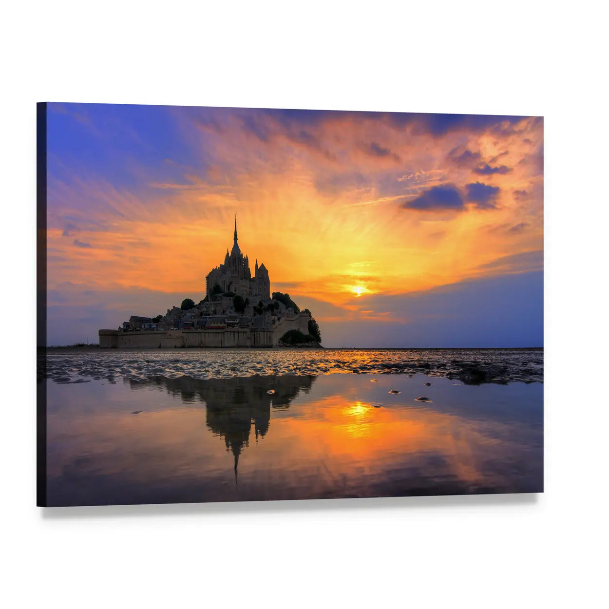 Le Mont Saint-michel at Sunset Canvas Wall Art, single panel gallery wrapped canvas, angled product view