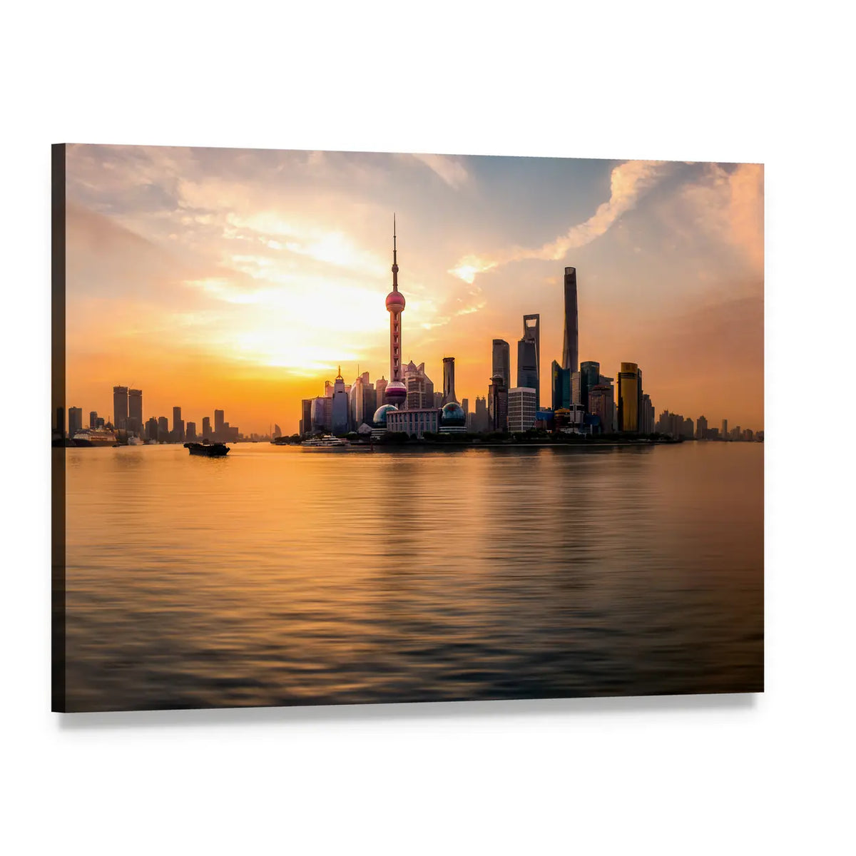 Sunset Over Shanghai Bund Canvas Wall Art, single panel gallery wrapped canvas, angled product view