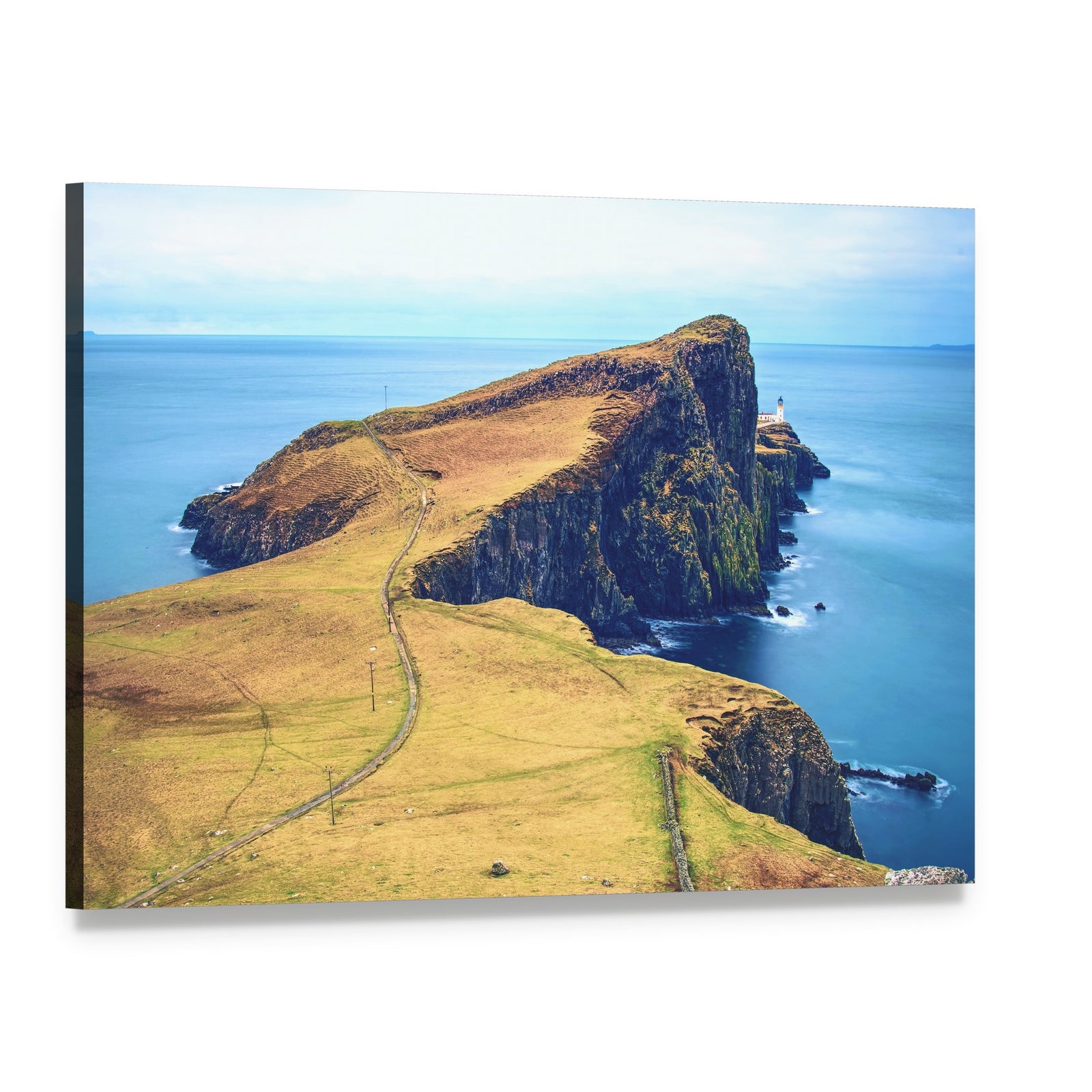 Neist Point Lighthouse on Coastal Cliffs Canvas Wall Art, single panel gallery wrapped canvas, angled product view