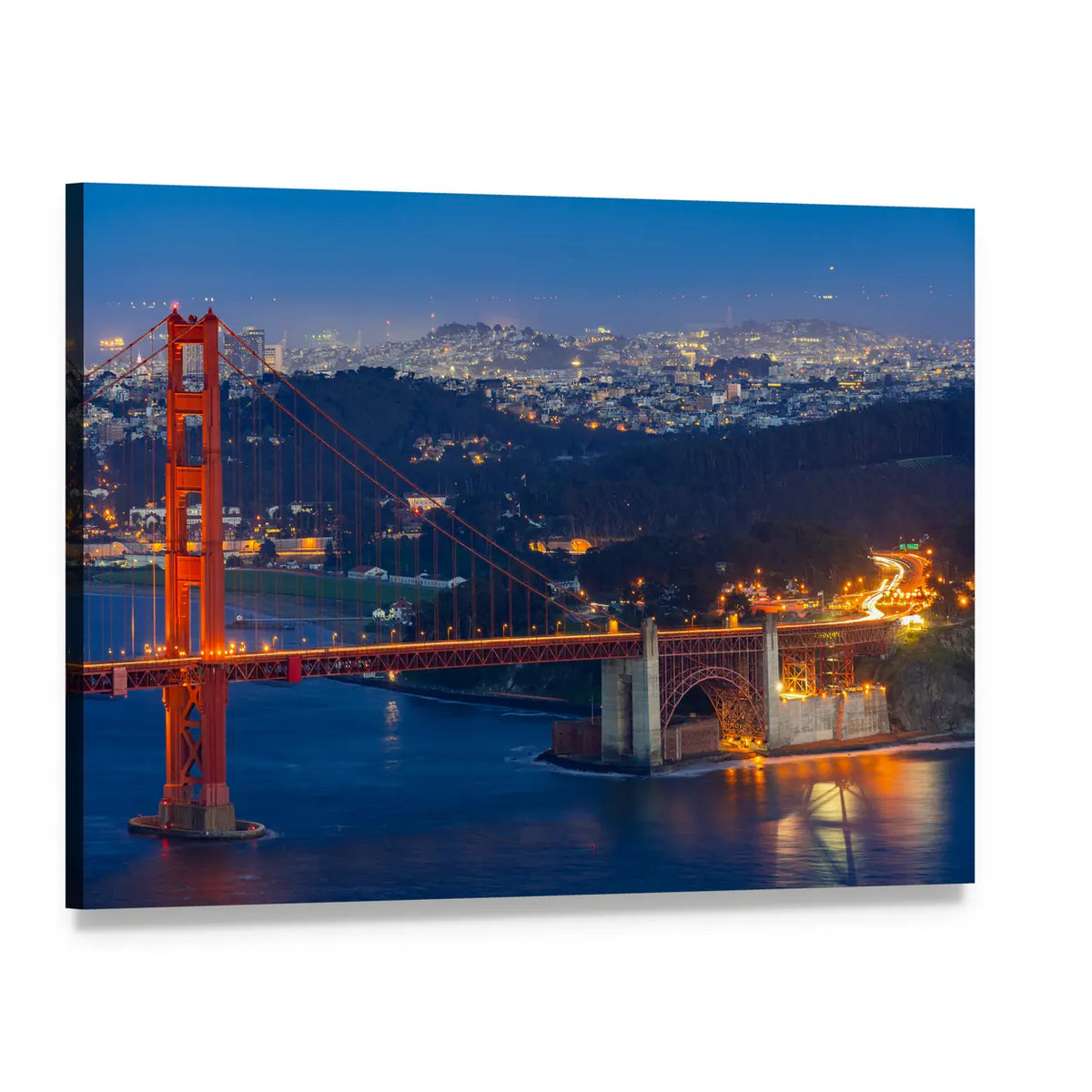 Golden Gate Bridge at Twilight Canvas Wall Art, single panel gallery wrapped canvas, angled product view