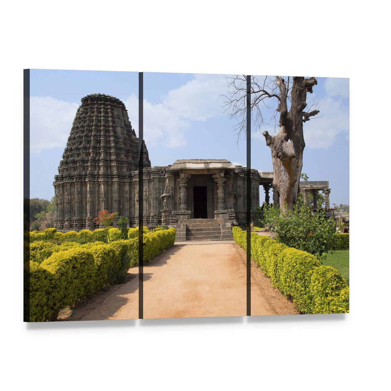 Doddabasappa Temple Canvas Wall Art, 3 panel 3 Horizontal layout gallery wrapped canvas set, angled product view