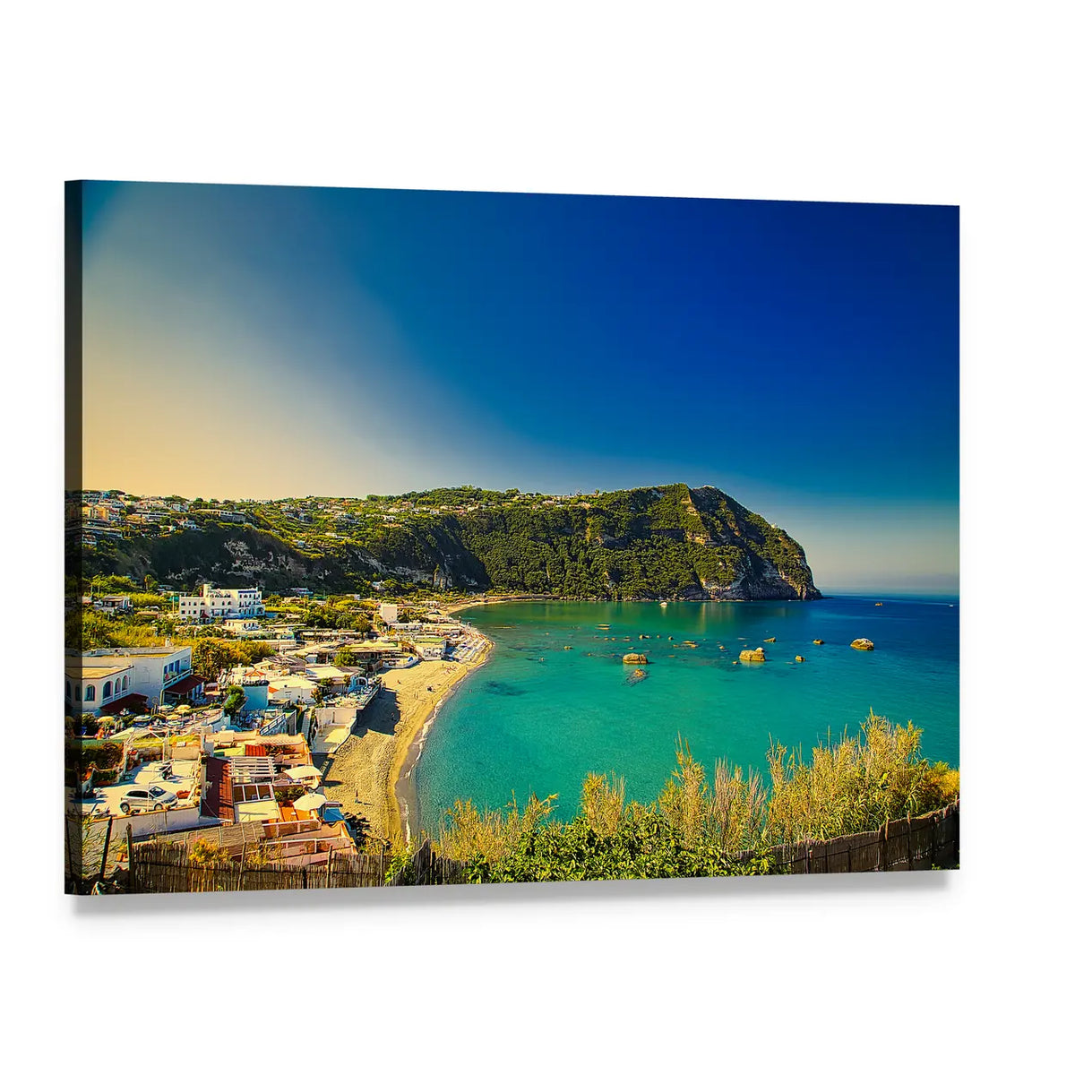 Ischia Island Coastline Canvas Wall Art, single panel gallery wrapped canvas, angled product view