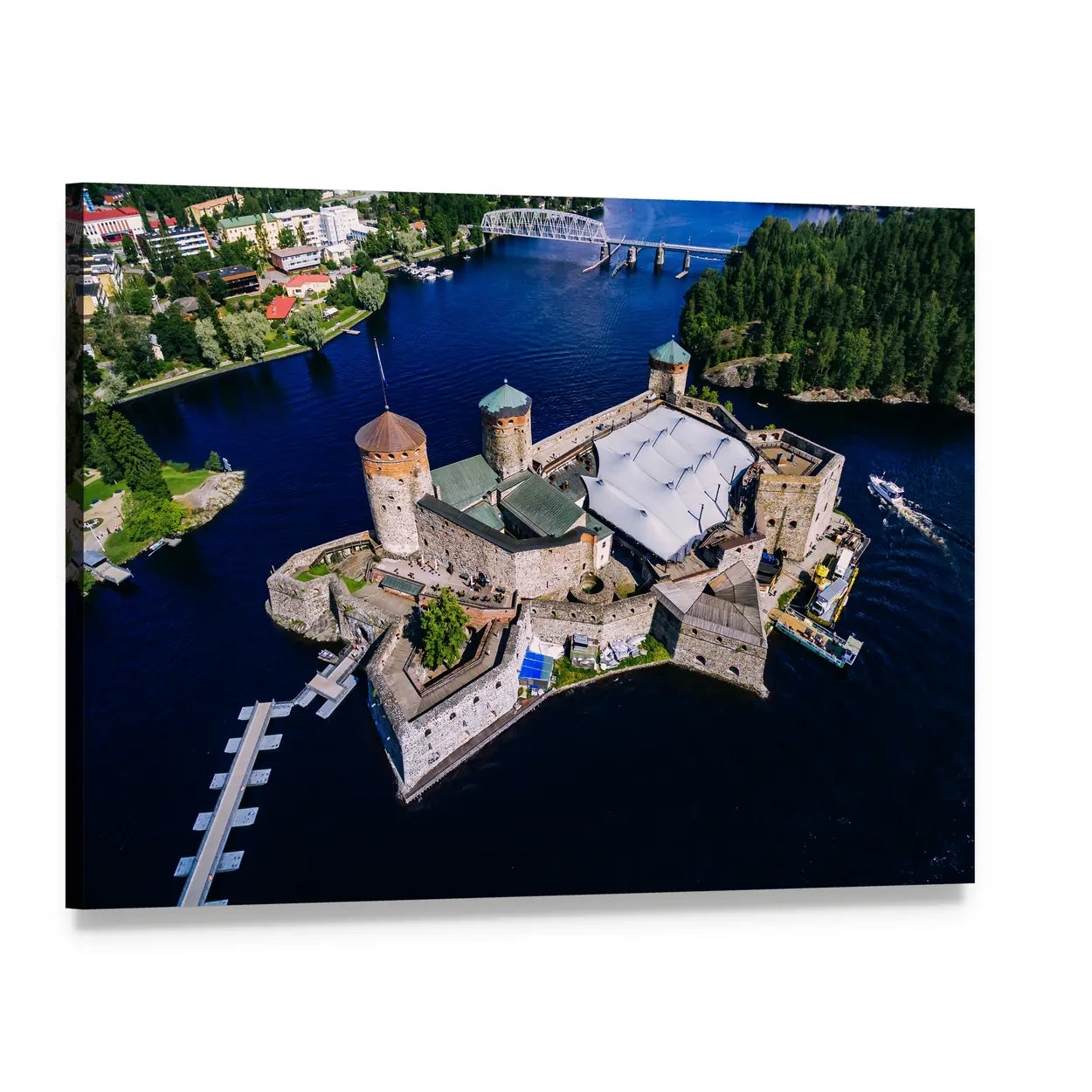 Olavinlinna Medieval Castle Aerial View Canvas Wall Art, single panel gallery wrapped canvas, angled product view