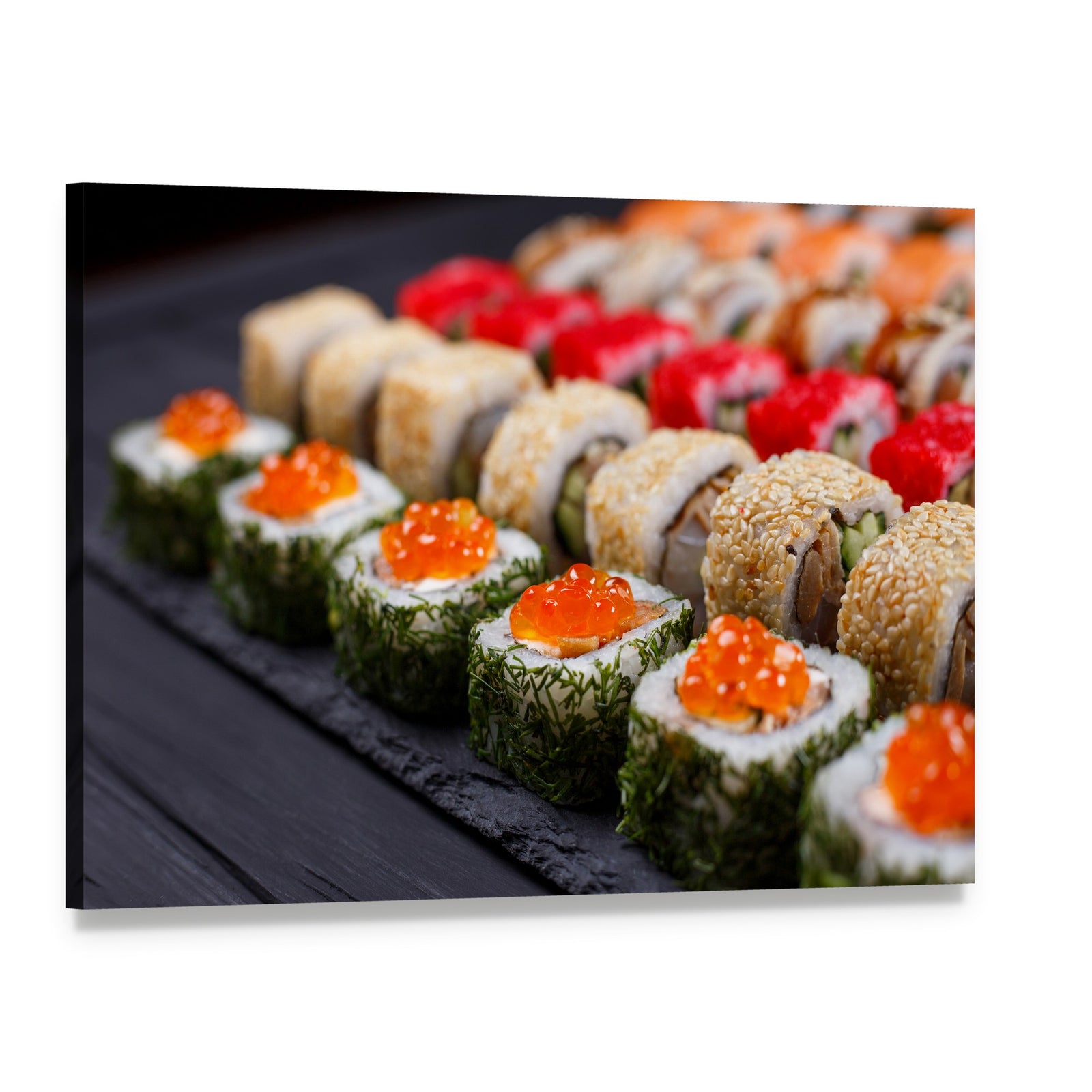 Sushi Rolls in Japanese Restaurant Canvas Wall Art, single panel gallery wrapped canvas, angled product view