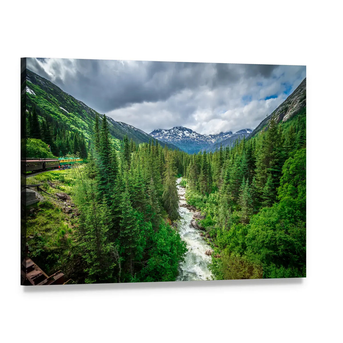 Deep Forest Beneath Mountain Peaks Canvas Wall Art, single panel gallery wrapped canvas, angled product view