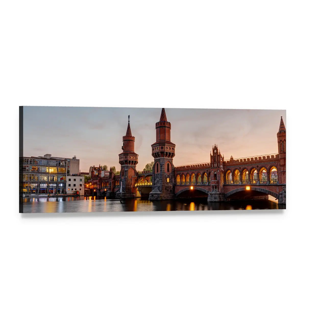 Oberbaum Bridge Over River Spree Panoramic Canvas Wall Art, single panel gallery wrapped canvas, angled product view