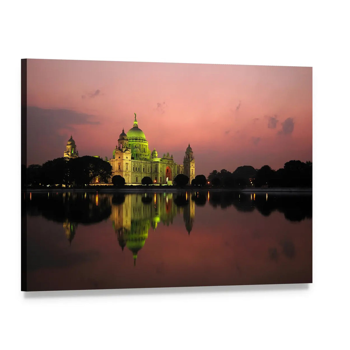 Victoria Memorial at Dusk Canvas Wall Art, single panel gallery wrapped canvas, angled product view