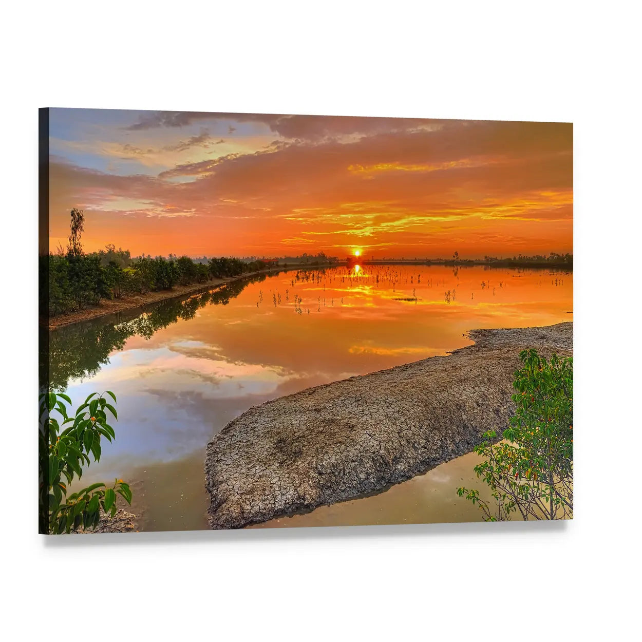 Indian River Sunrise Canvas Wall Art, single panel gallery wrapped canvas, angled product view