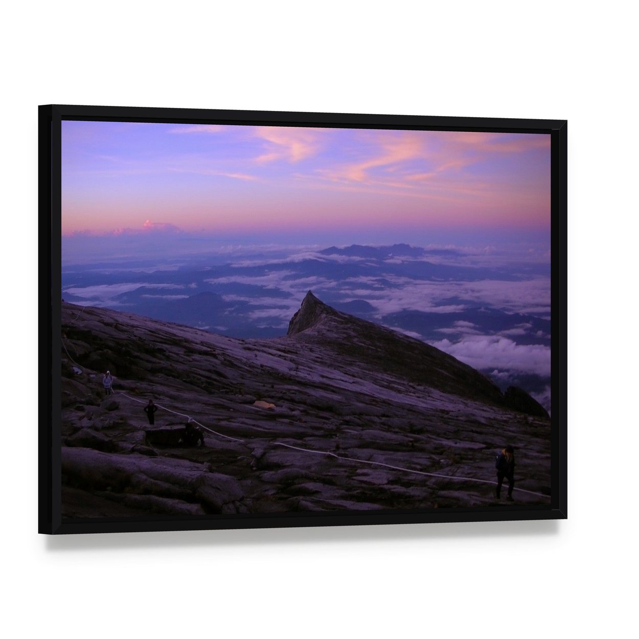 Mount Kinabalu at Dawn Canvas Wall Art, framed canvas in a black floater frame, angled product view