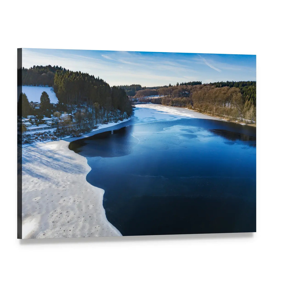 Partially Frozen Dam in Winter Canvas Wall Art, single panel gallery wrapped canvas, angled product view