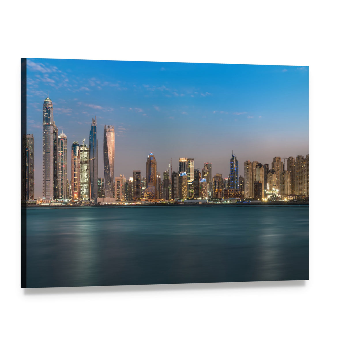 Dubai Jumeirah Beach Night Skyline Canvas Wall Art, single panel gallery wrapped canvas, angled product view