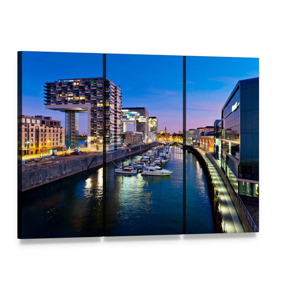 Cologne Cityscape Canvas Wall Art, 3 panel 3 Horizontal layout gallery wrapped canvas set, angled product view