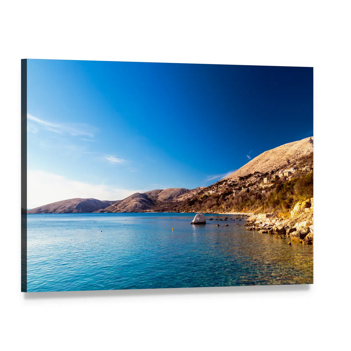 Stara Baska Village on Krk Island Seaside View Canvas Wall Art, single panel gallery wrapped canvas, angled product view