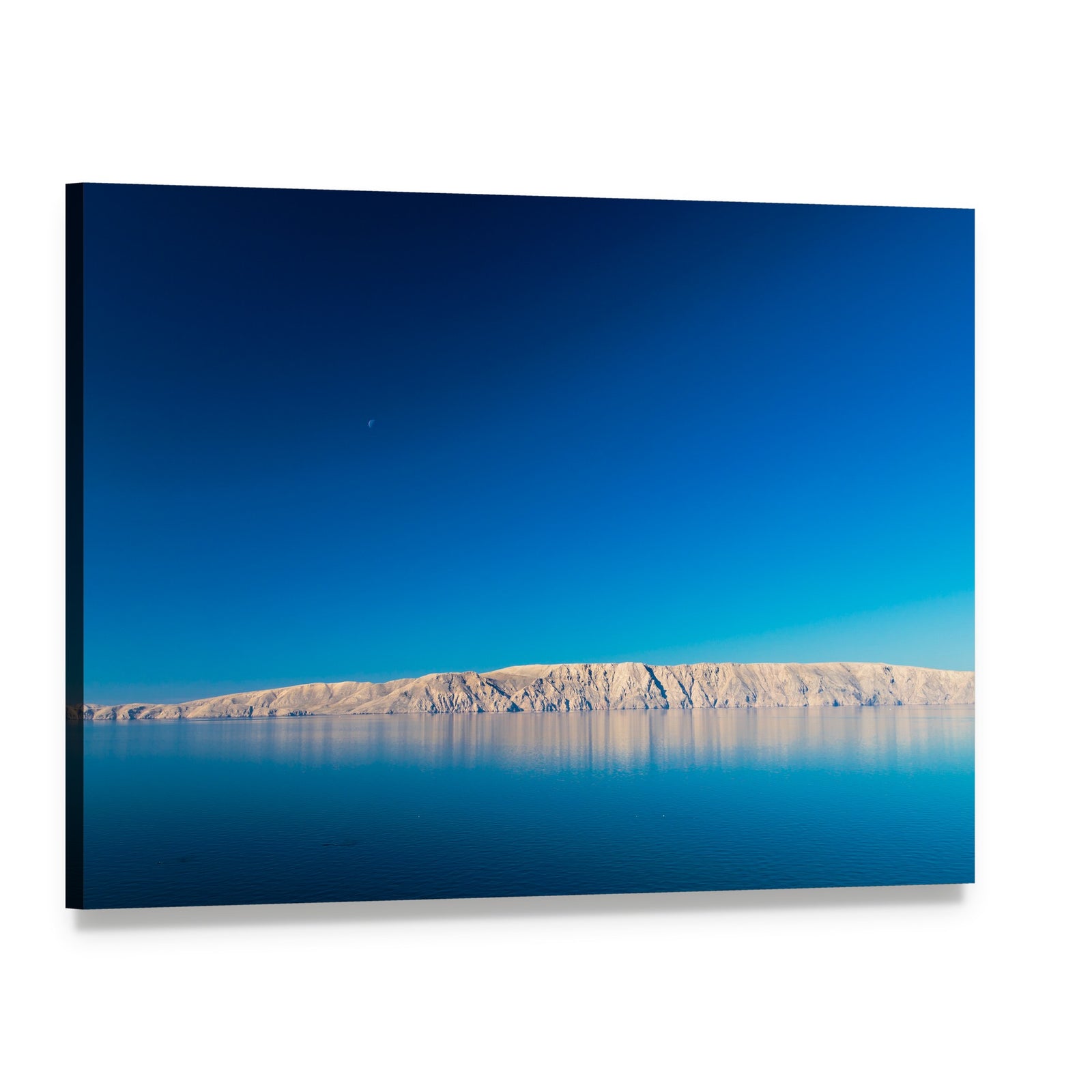 Calm Sea with Crescent Moon Canvas Wall Art, single panel gallery wrapped canvas, angled product view