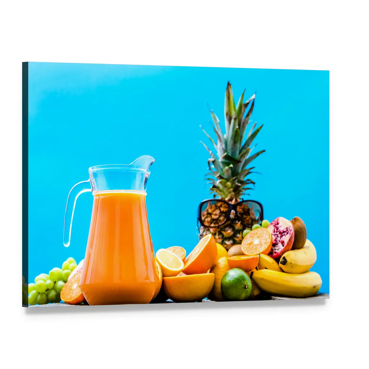Pineapple with Sunglasses and Citrus Still Life Canvas Wall Art, single panel gallery wrapped canvas, angled product view