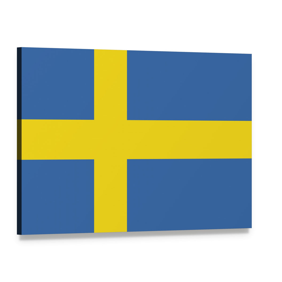 Swedish Flag Geometric Design Canvas Wall Art, single panel gallery wrapped canvas, angled product view